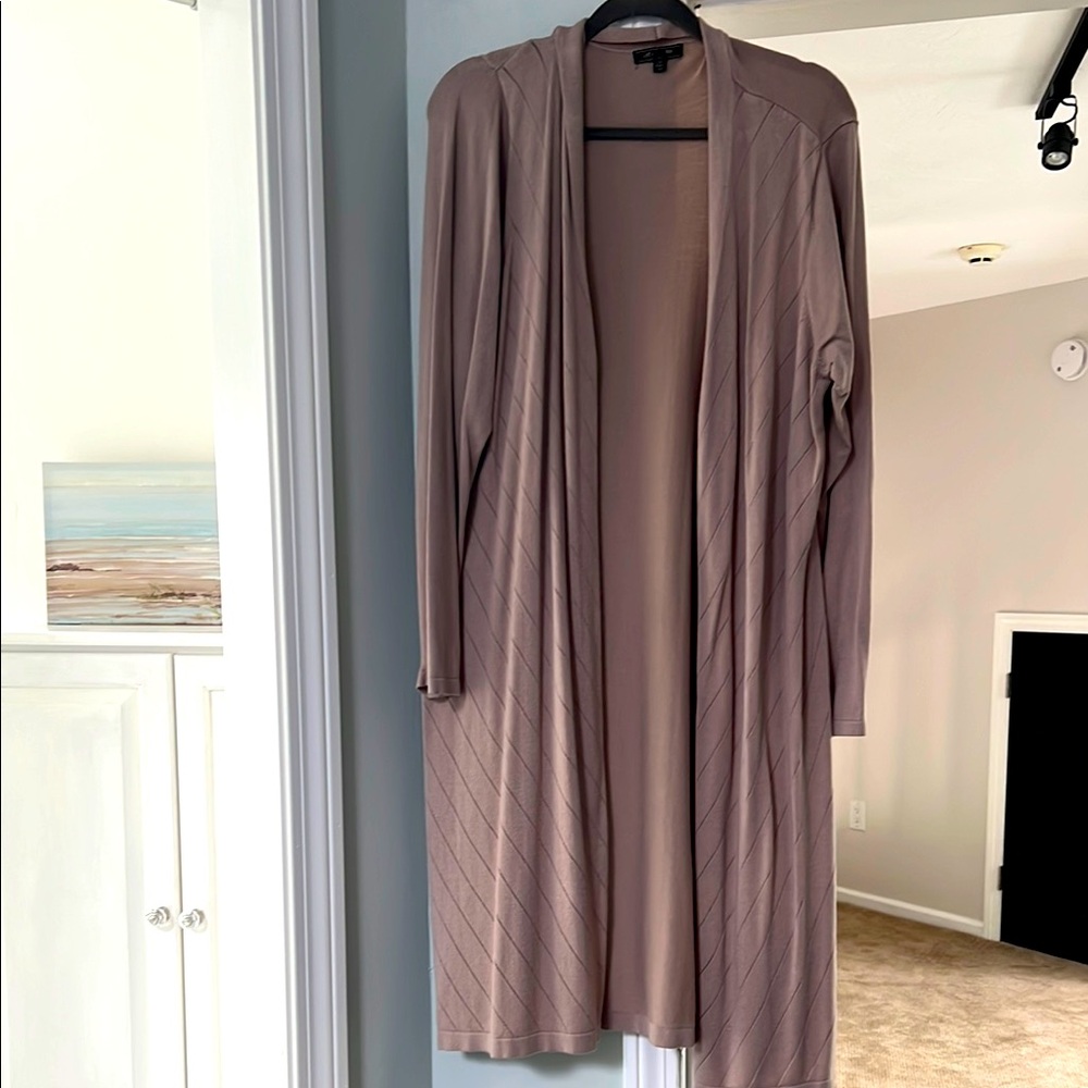 Long Tan Open Front Cardigan